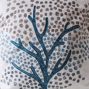 Two Duck Filled Blue and Gold Coral Pillows